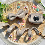 Set Collare, Fiocco, Guinzaglio e Poop Bag in Morbido Velluto Grigio – Eleganza e Comfort per il Tuo Cane